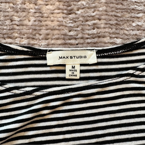Max Studio Black & White Stripe Flutter Sleeve Top - Picture 3 of 4